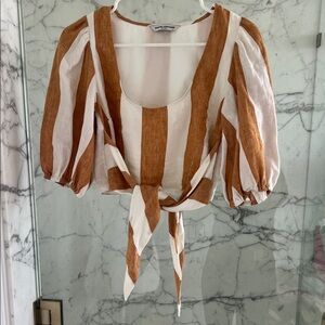 Amanda Uprichard Gloria top, Striped Brown and White Women's Top size small